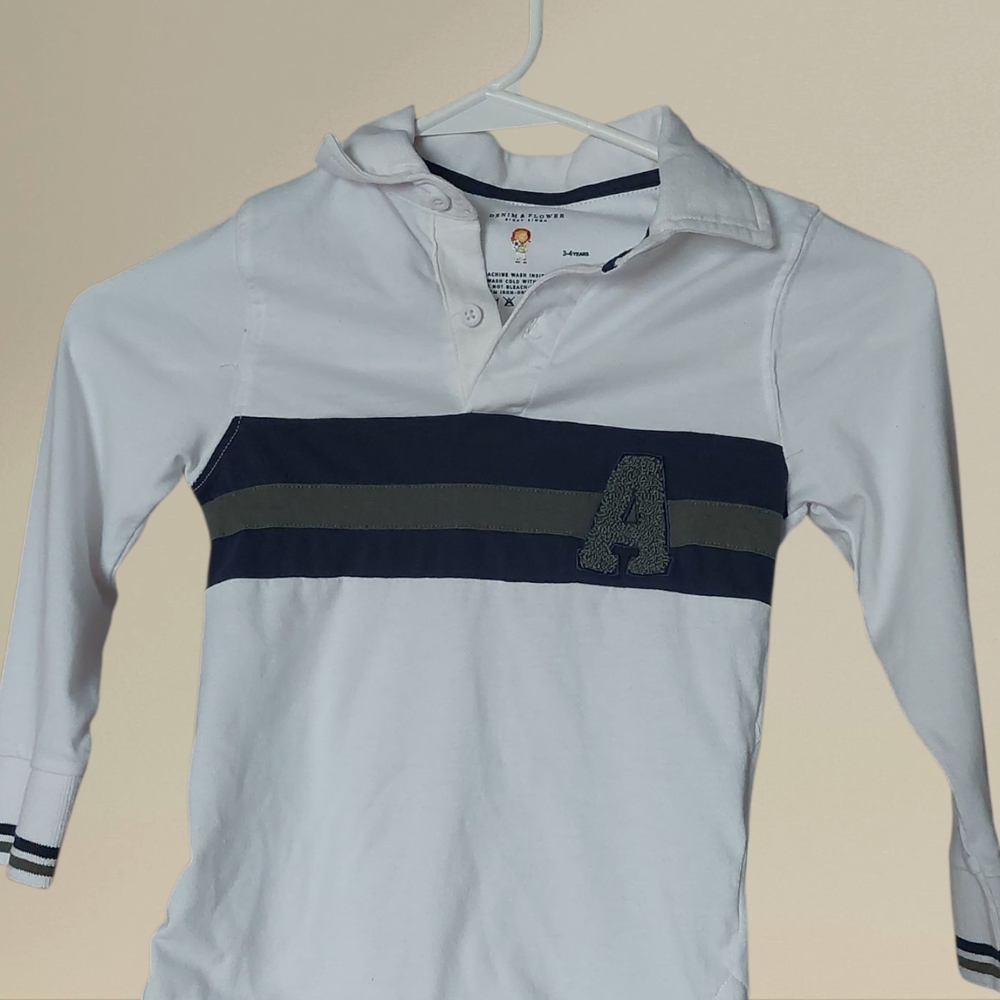 Classic White and Navy Kids Polo Shirt